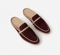 Sorrento Brown Velvet Clogs – Leather Detail