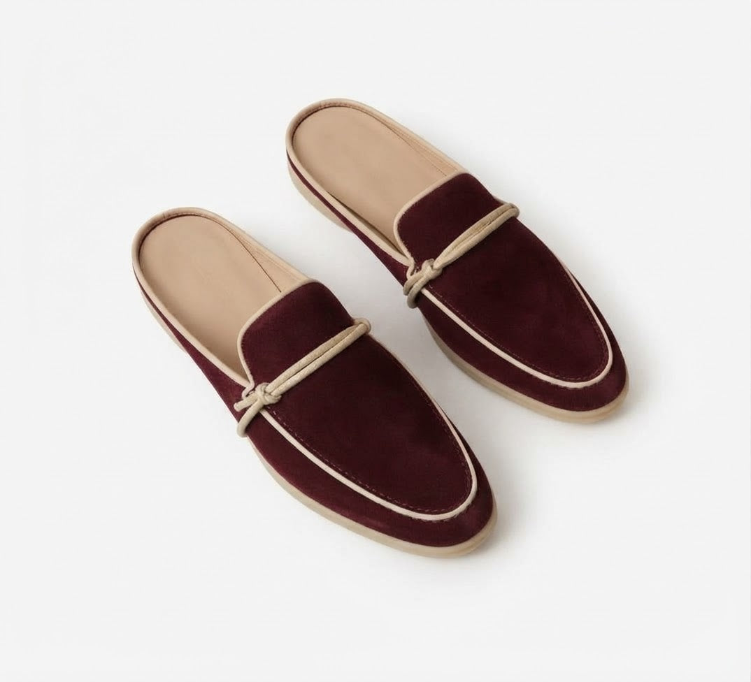 Sorrento Brown Velvet Clogs – Leather Detail