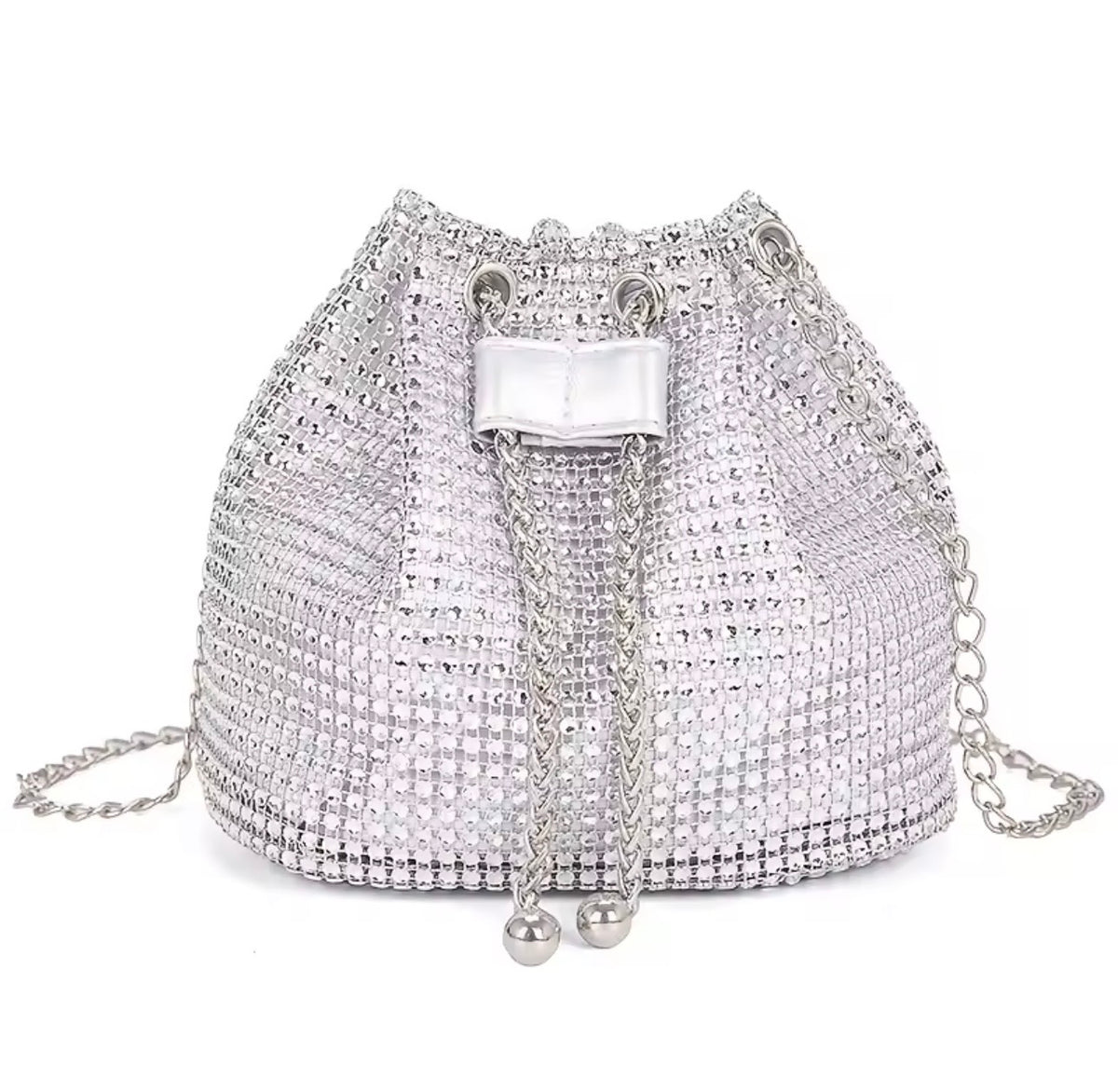 Monte Carlo Silver Rhinestone Pouch Bag – Drawstring Evening Bag