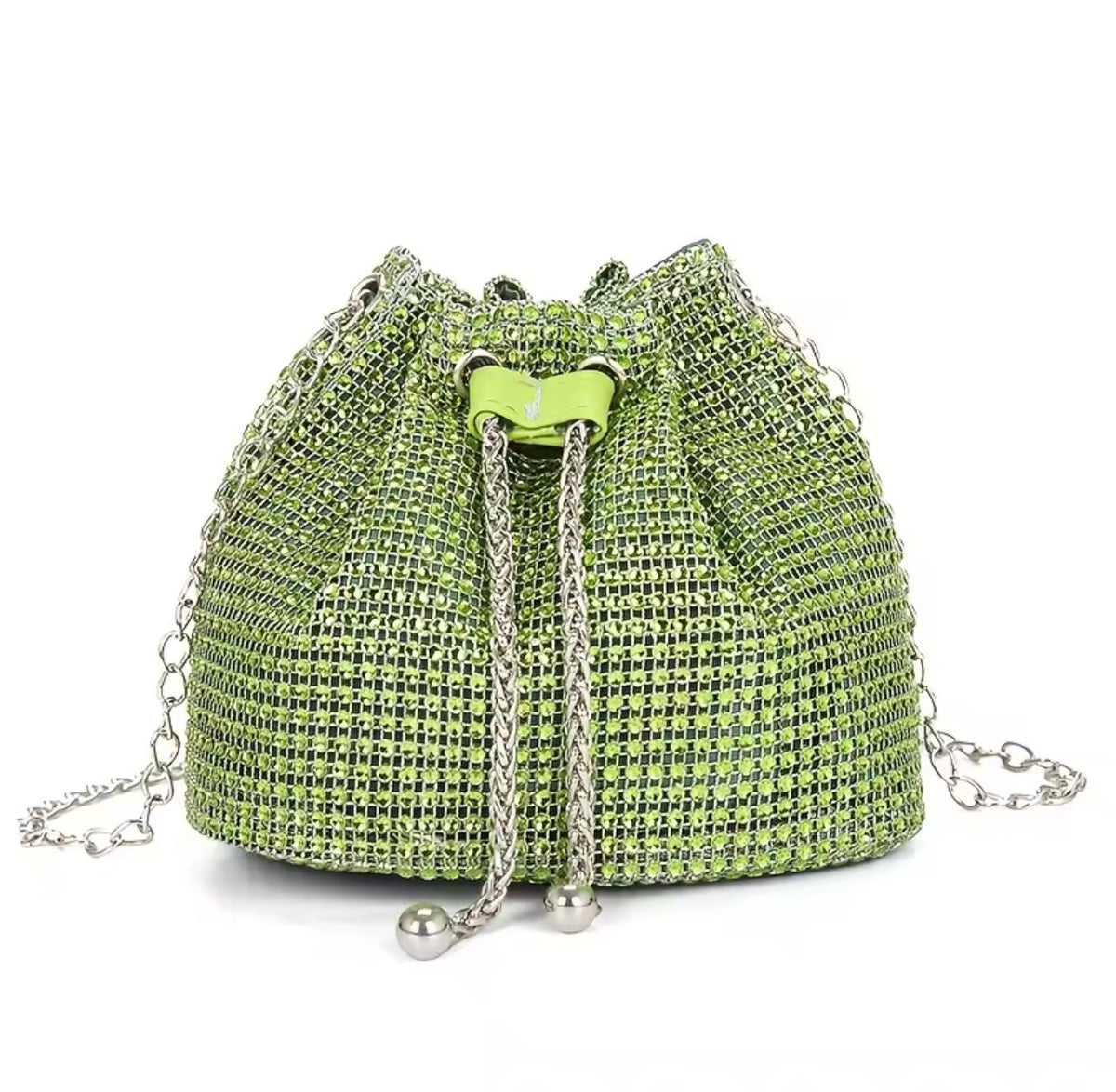 Monte Carlo Green Rhinestone Pouch Bag – Drawstring Evening Bag