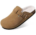 Camel Plush-Lined Suede Clogs – Warm & Comfortable Slip-On Shoes