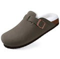 Dark Grey Plush-Lined Suede Clogs – Warm & Comfortable Slip-On Shoes