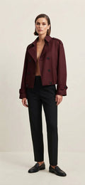 Vienna Burgundy Cropped Trench Jacket – Elegant Tailored Style