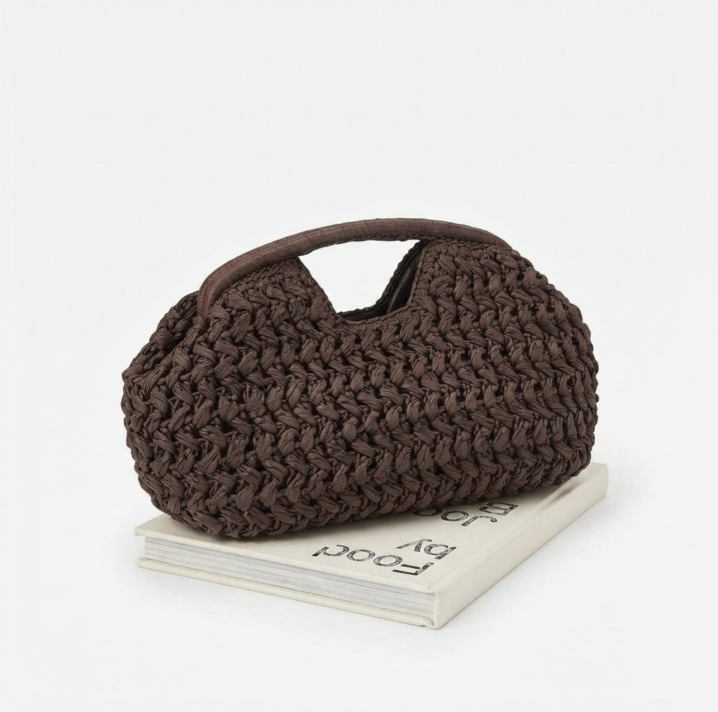 Marbella Brown Woven Handbag – Minimalist Small Bag