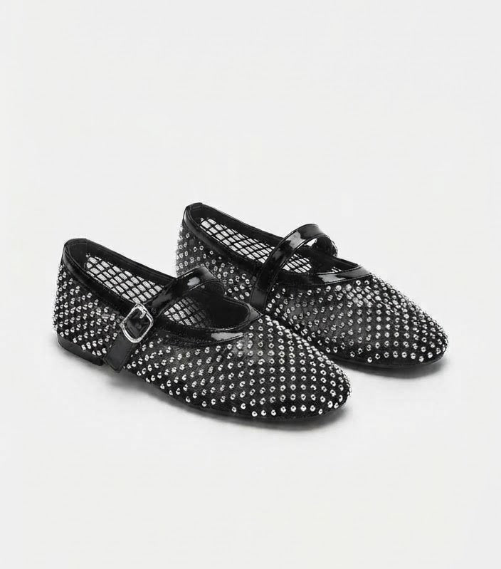 Milan Black Mesh Ballet Flats – Minimalist Slip-On Shoes