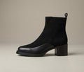 Prague Black Mid-Calf Boots – Mixed-Texture Style