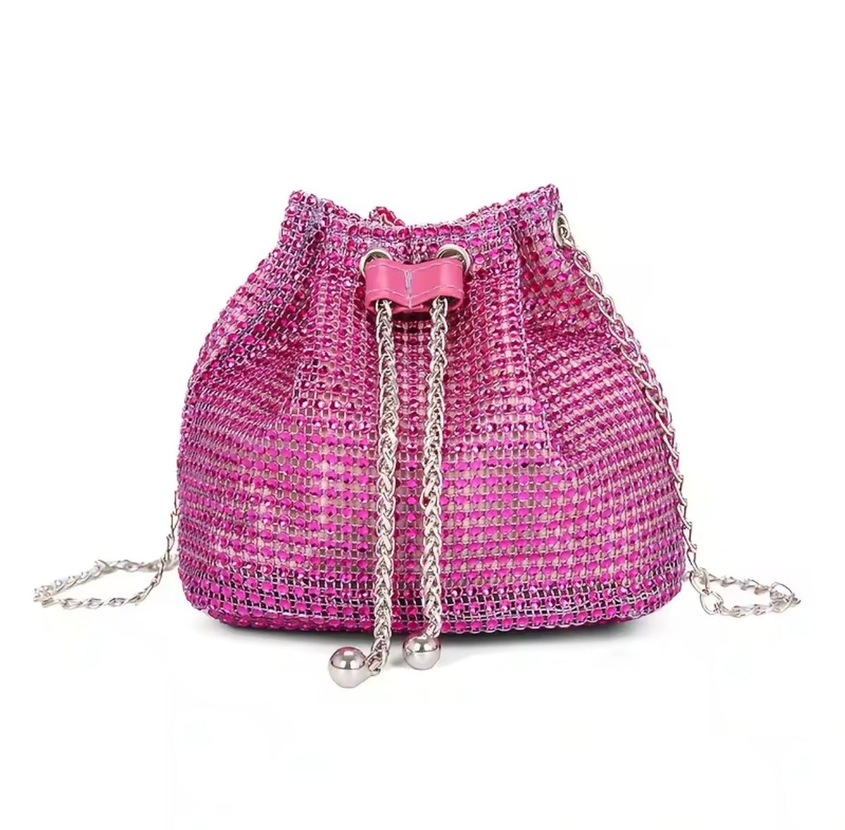 Monte Carlo Pink Rhinestone Pouch Bag – Drawstring Evening Bag