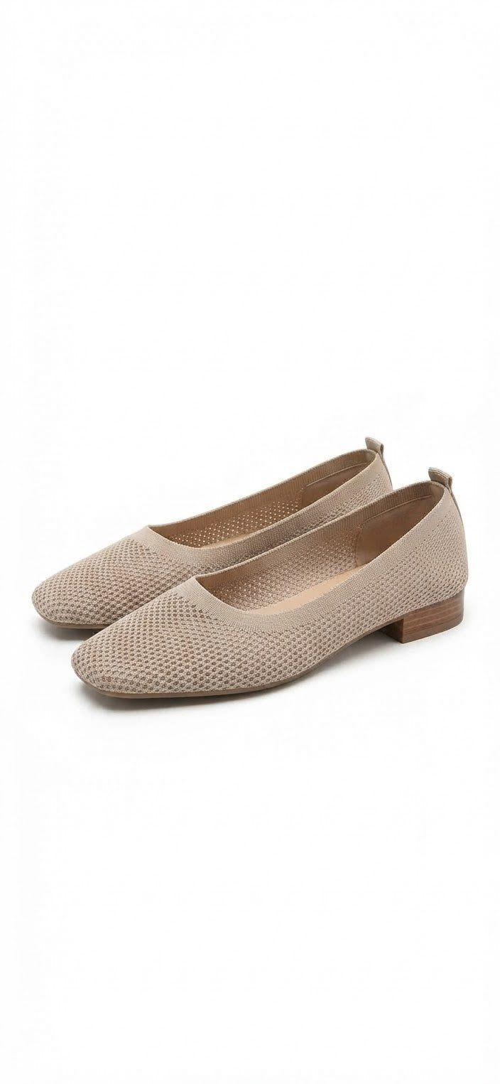 Alba Beige Mesh Fabric Shoes – Low Heel