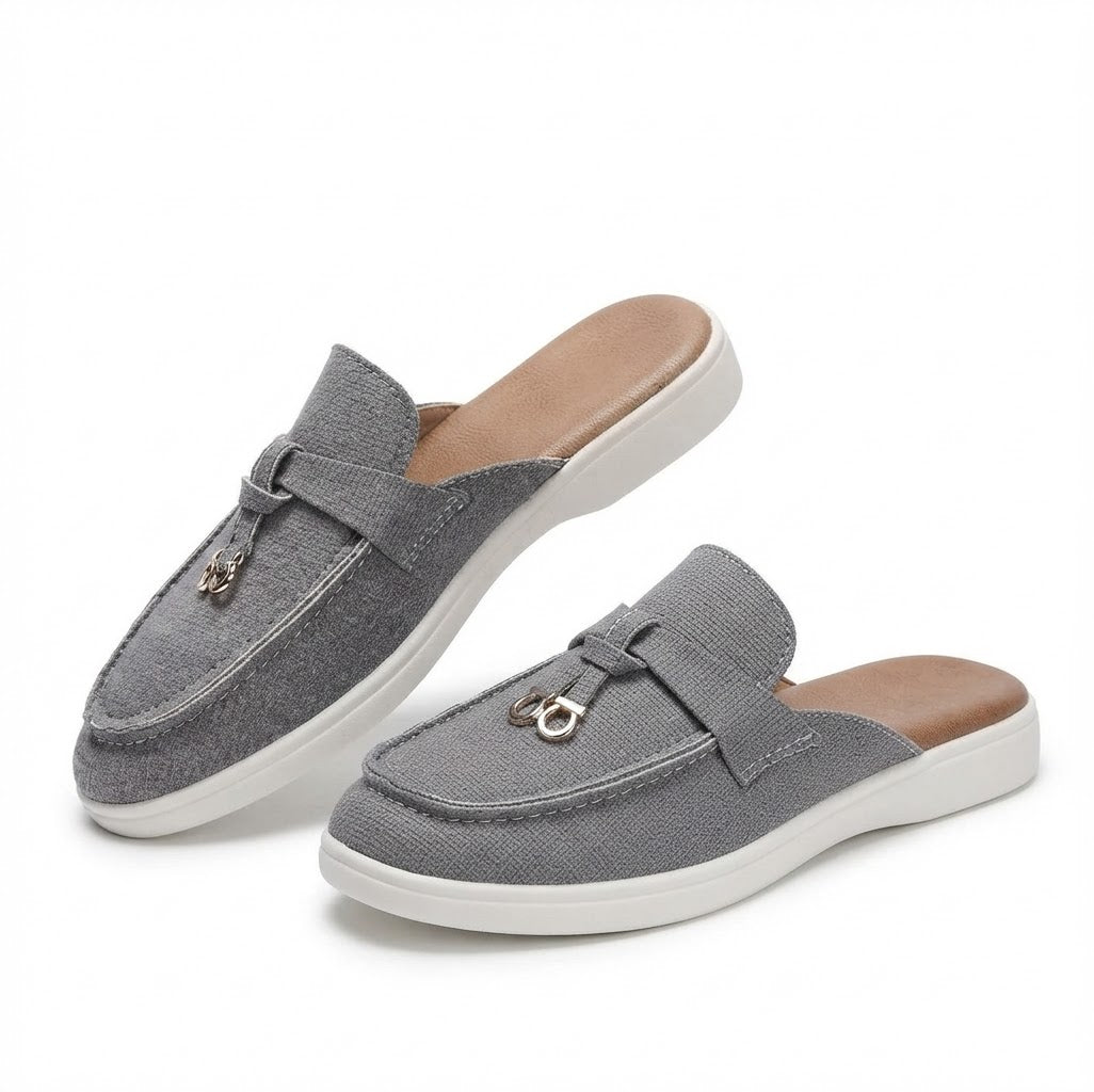 Roma Grey Suede Mules – Minimalist Backless Slip-On Shoes