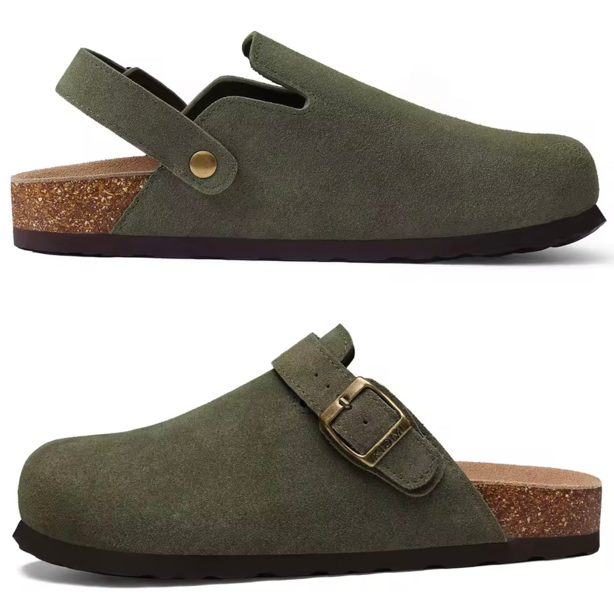 Dark Olive Green Suede Clogs – Versatile Minimalist Slip-On Shoes