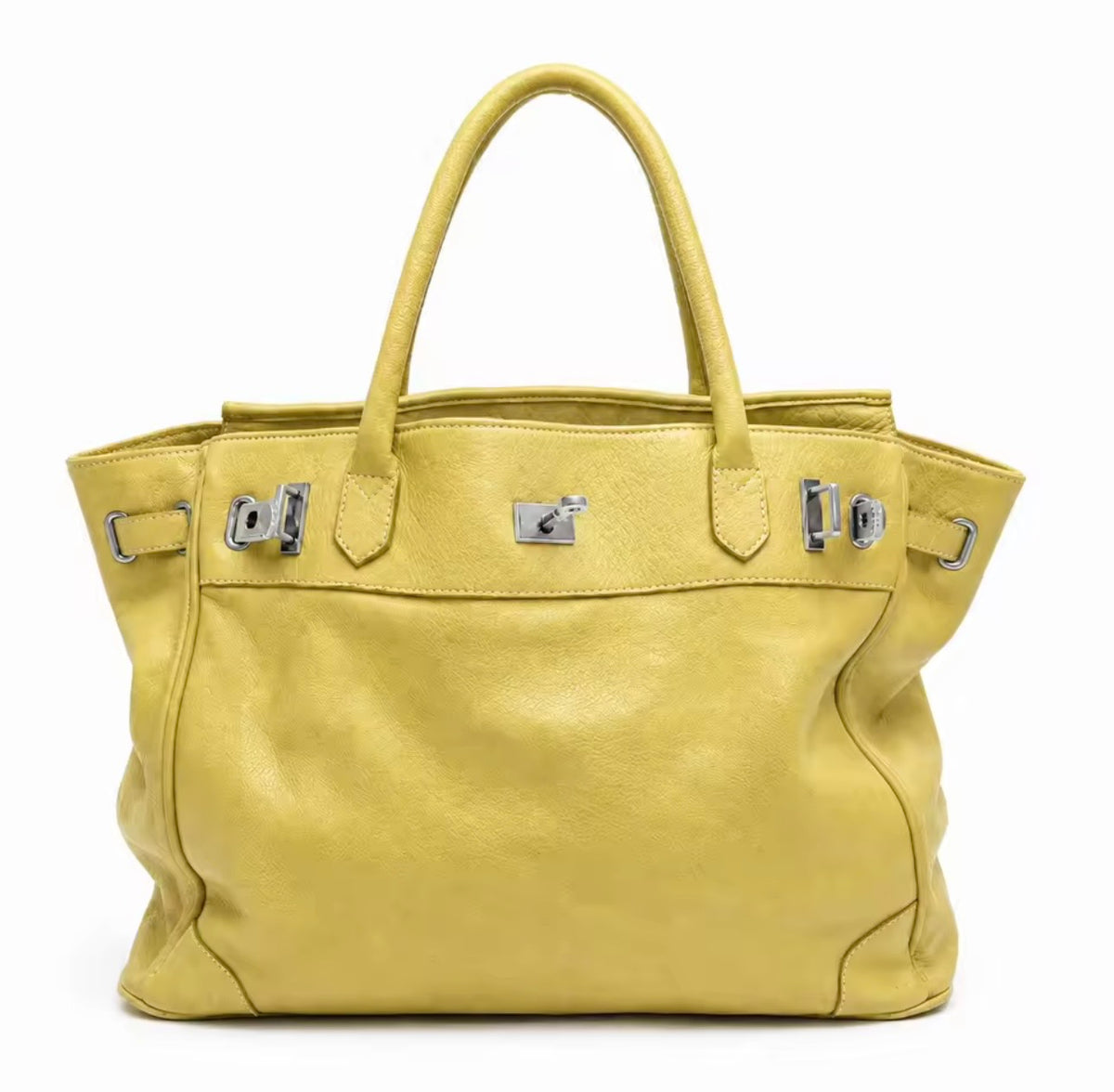 Beverly Yellow Structured Handbag – Elegant Large Tote Bag