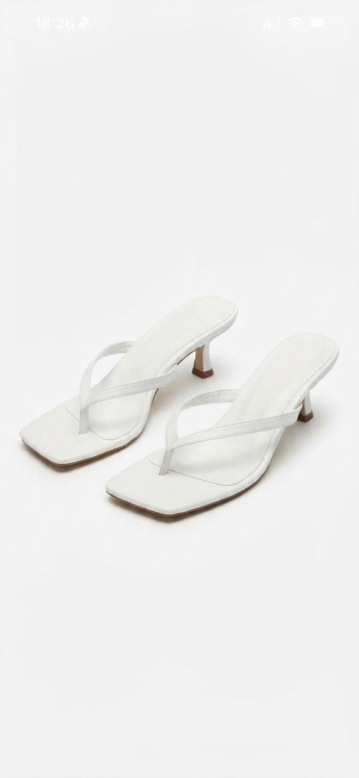 Capri White Toe-Loop Heeled Sandals – Minimalist Summer Shoes