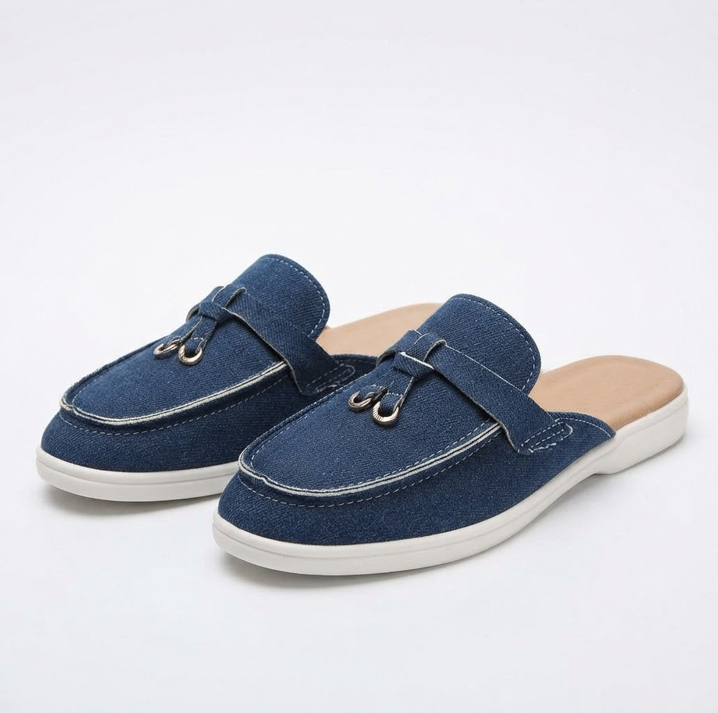 Roma Denim Blue Suede Mules – Minimalist Backless Slip-On Shoes