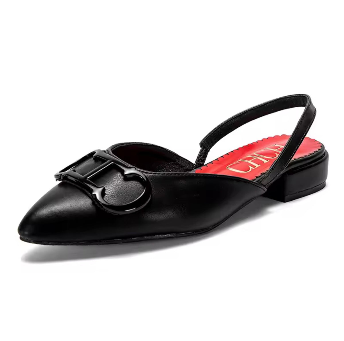 Valencia Black Lace Flats – Adjustable Strap
