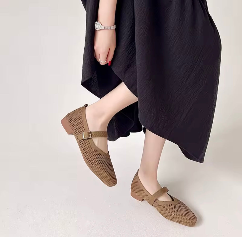 Milan Soft Brown Fabric Ballet Flats – Minimalist Slip-On Shoes