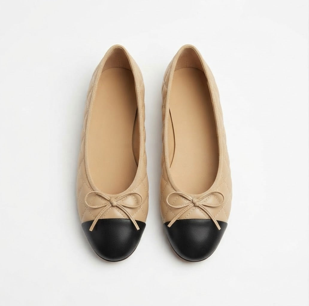 Biarritz Khaki Quilted Ballet Flats – Elegant Textured Style