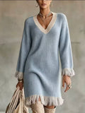 Mila Light Blue Knit Dress with Fringe Details