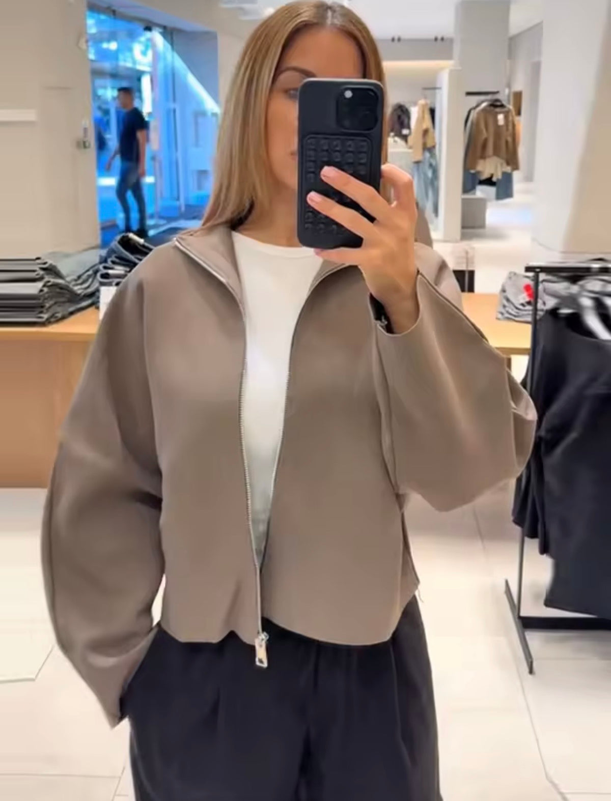 Aspen Khaki Zip-Up Jacket – Elegant Casual Style