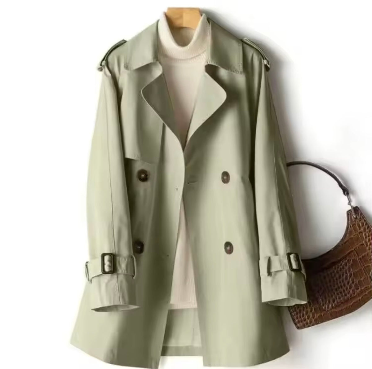 Copenhagen Pastel Green Trench Jacket – Elegant Tailored Style