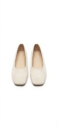 Light Beige Velvet Ballet Flats – Minimalist Slip-On Shoes
