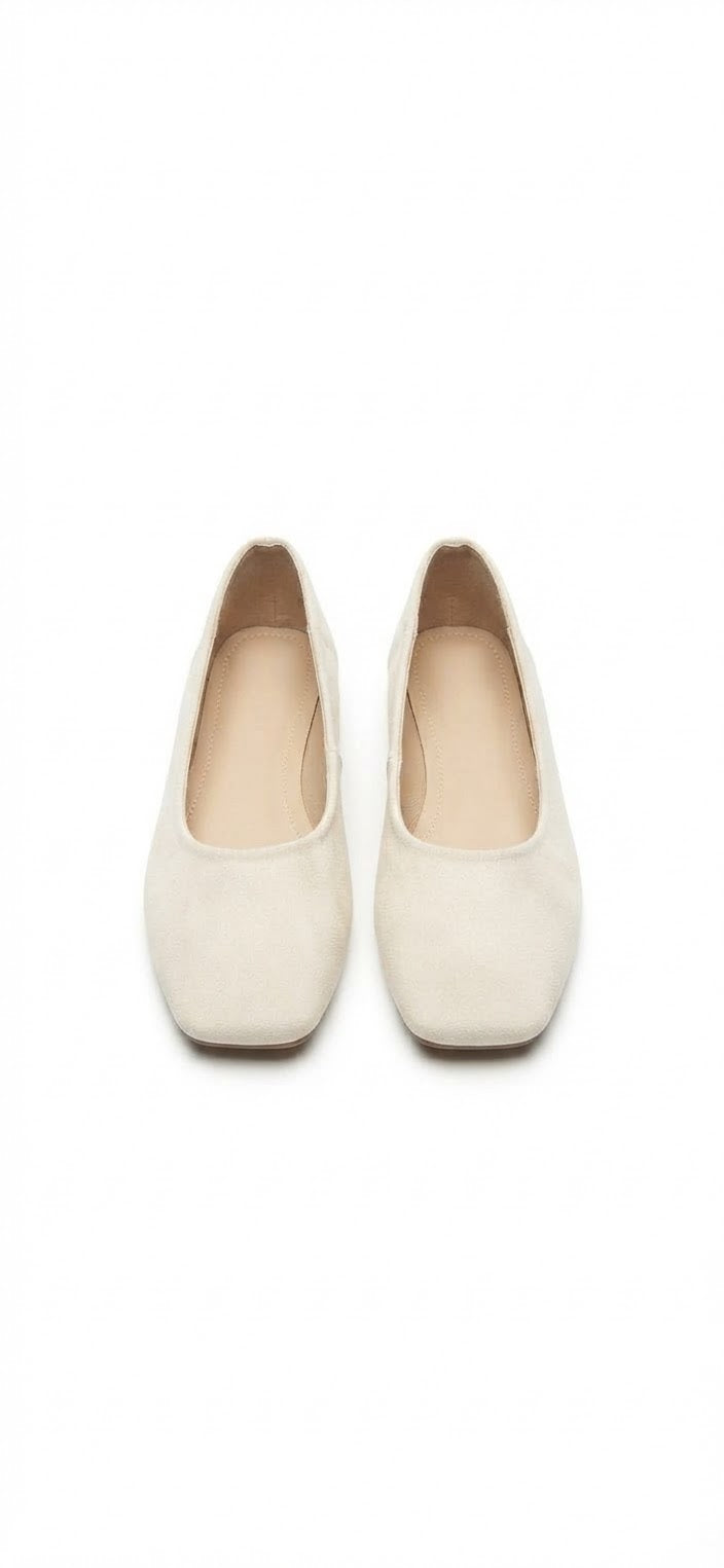 Light Beige Velvet Ballet Flats – Minimalist Slip-On Shoes
