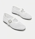 Amélie Women’s White Mesh Ballet Flats – Crystal Buckle