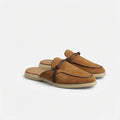 Sorrento Light Camel Velvet Clogs – Leather Detail