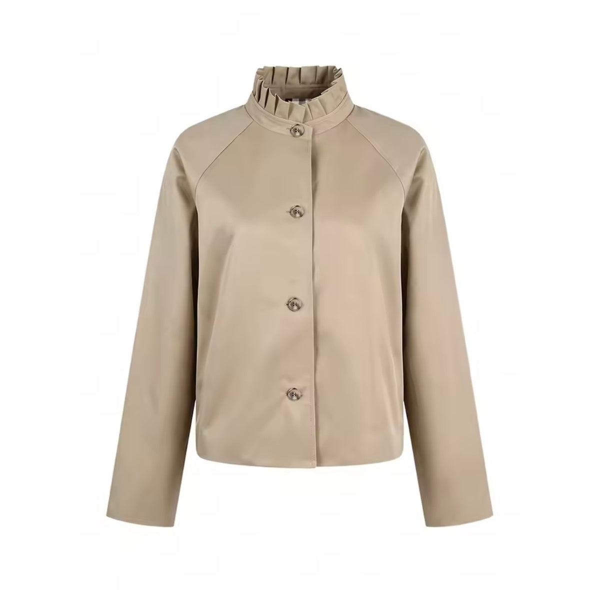 Savoy Beige Elegant Collar Jacket – Waist-Length Style
