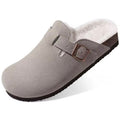 Grey Plush-Lined Suede Clogs – Warm & Comfortable Slip-On Shoes