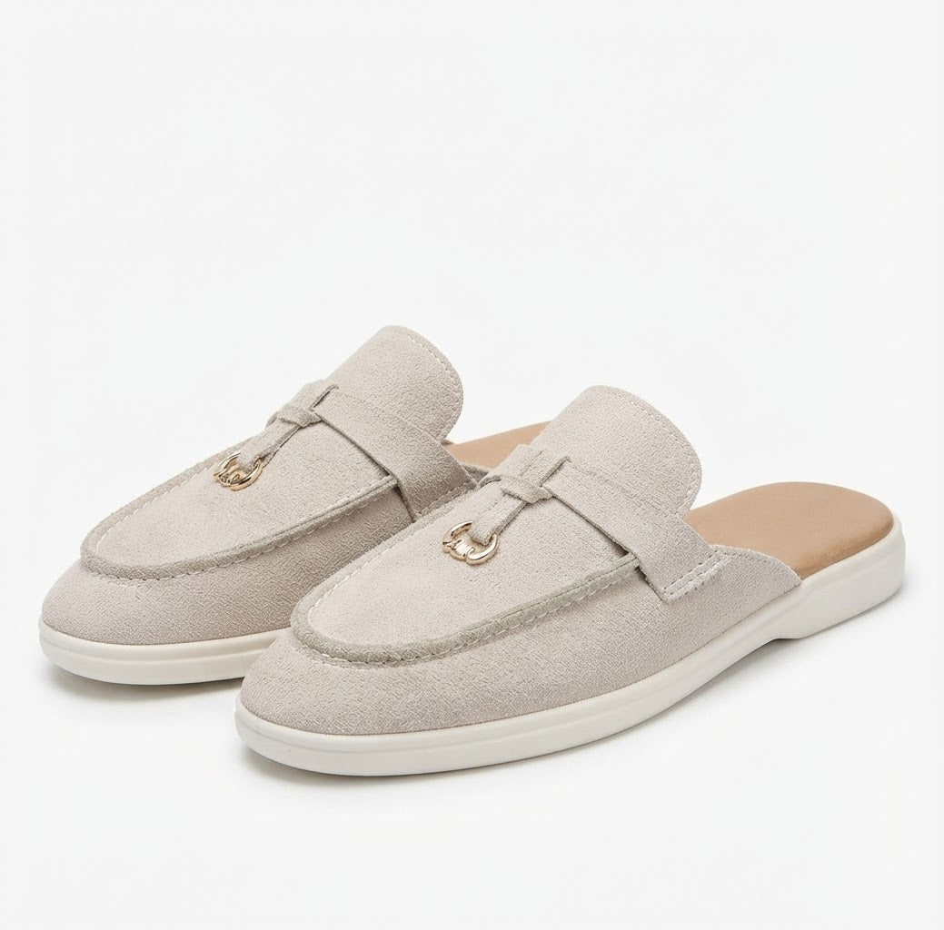 Roma Off-White Suede Mules – Minimalist Backless Slip-On Shoes
