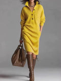 Aurora Yellow Loose Knit Long Sleeve Dress