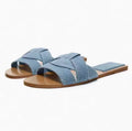 Denim Blue Minimalist Flat Sandals – Slip-On Summer Shoes