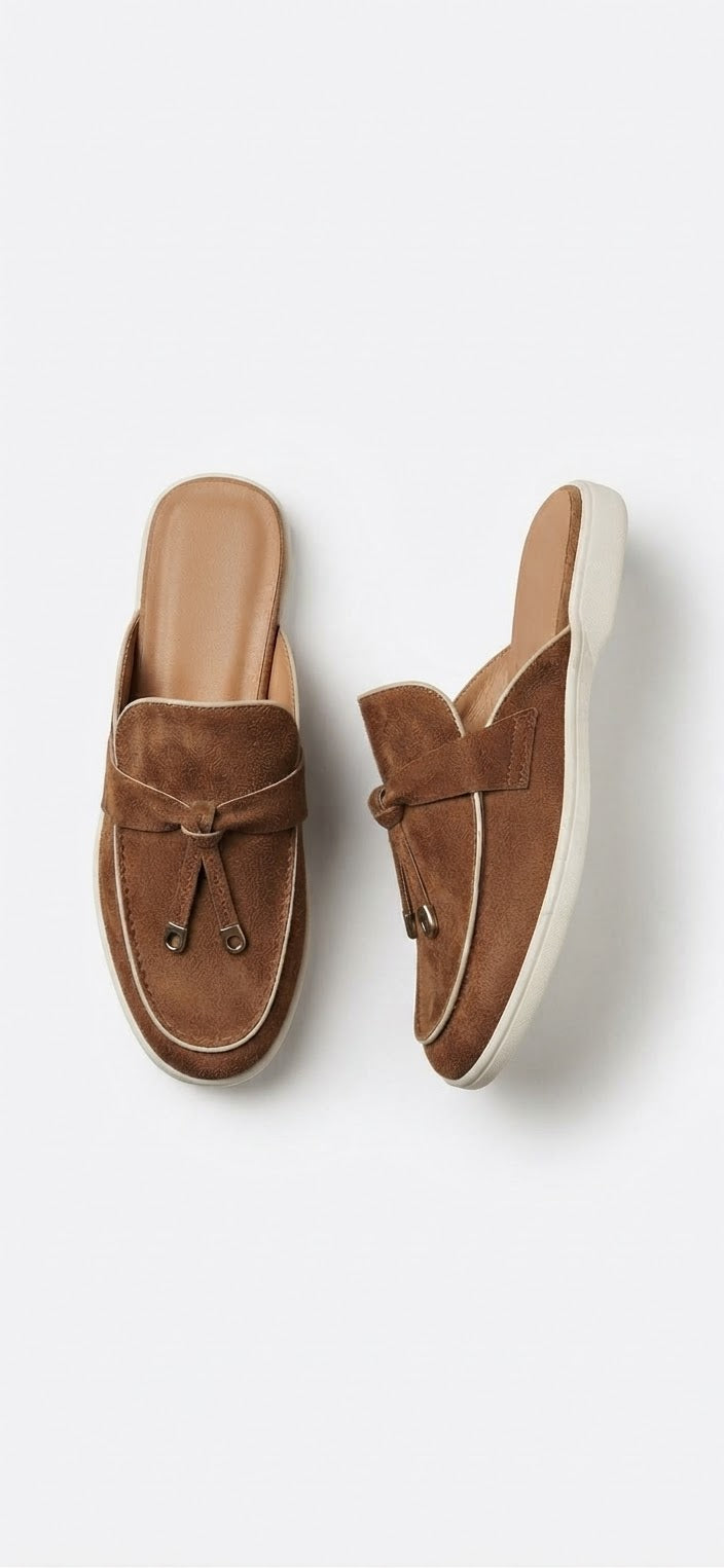 Roma Brown Suede Mules – Minimalist Backless Slip-On Shoes