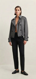 Vienna Grey Cropped Trench Jacket – Elegant Tailored Style