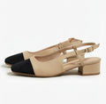 Cannes Beige & Black Slingback Heels – Mid Block Heel
