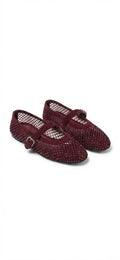 Luna Women’s Burgundy Mesh Ballet Flats – Sparkle Detail