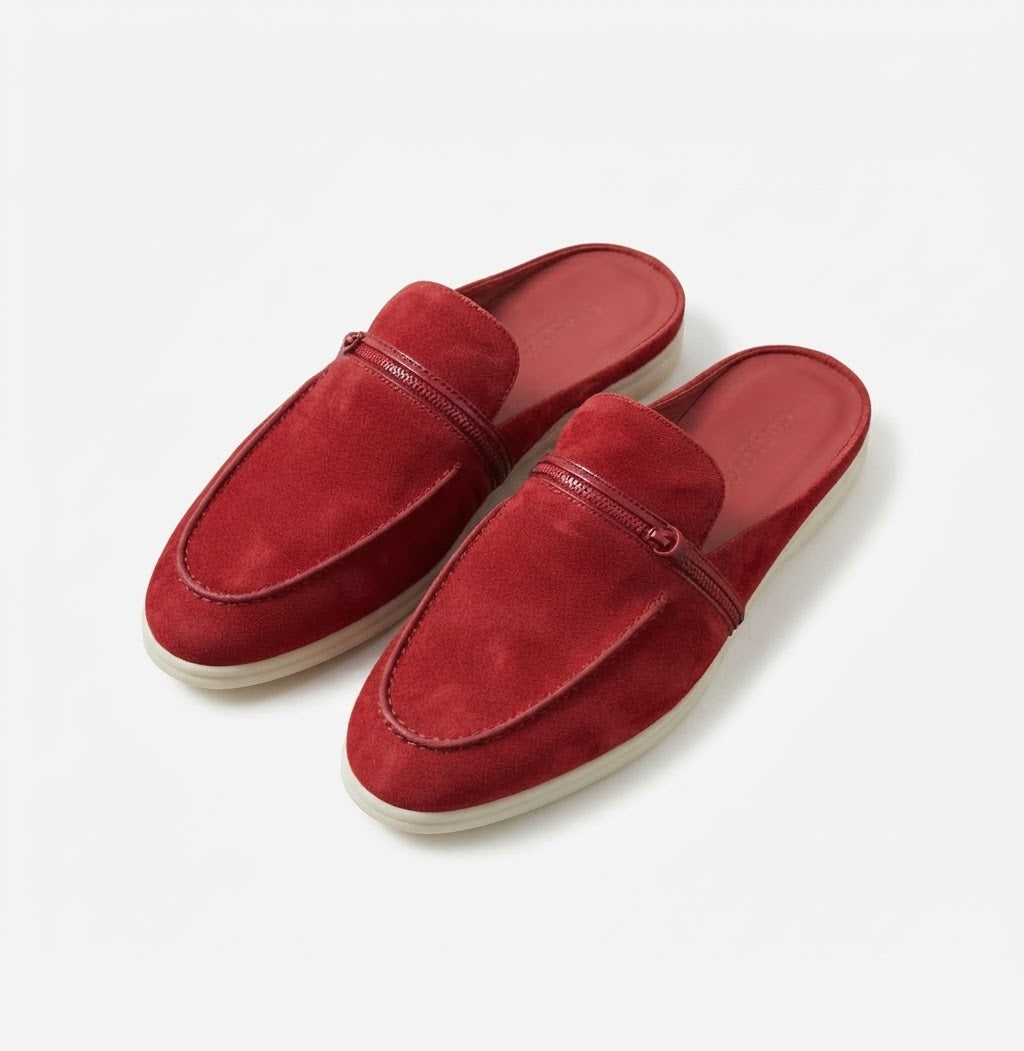 Sorrento Red Velvet Clogs – Leather Detail