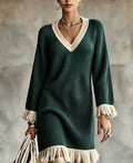 Mila Dark Green Knit Dress with Fringe Details