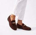 Verona Brown Velvet Loafers – Signature Metal Detail
