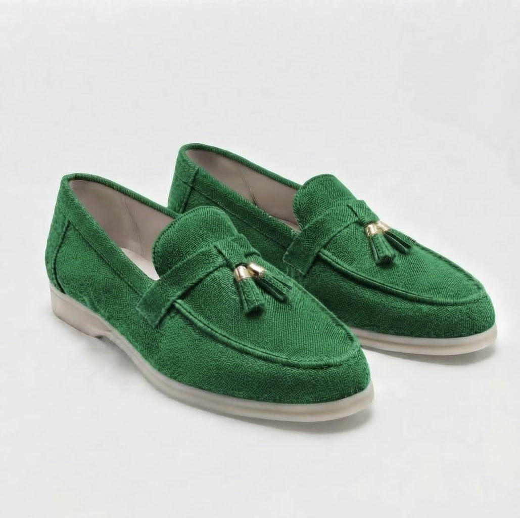 Green Suede Loafers – Minimalist Slip-On Shoes