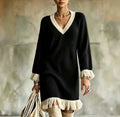 Mila Black Knit Dress with Fringe Details