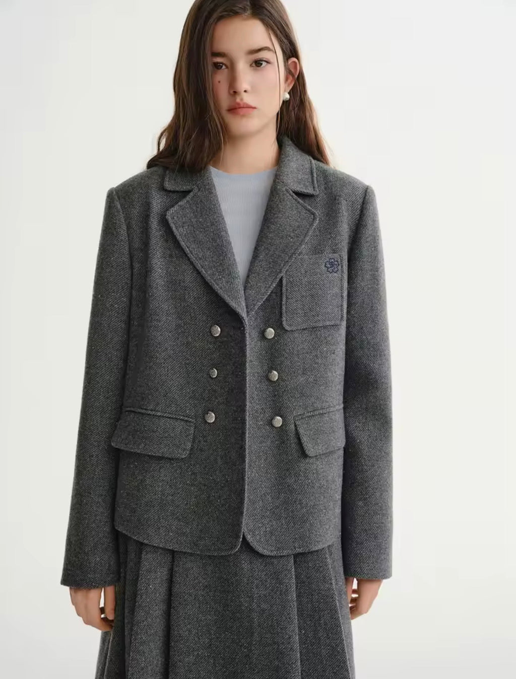 Cambridge Grey Jacket & Long Skirt Set – Elegant School-Inspired Style