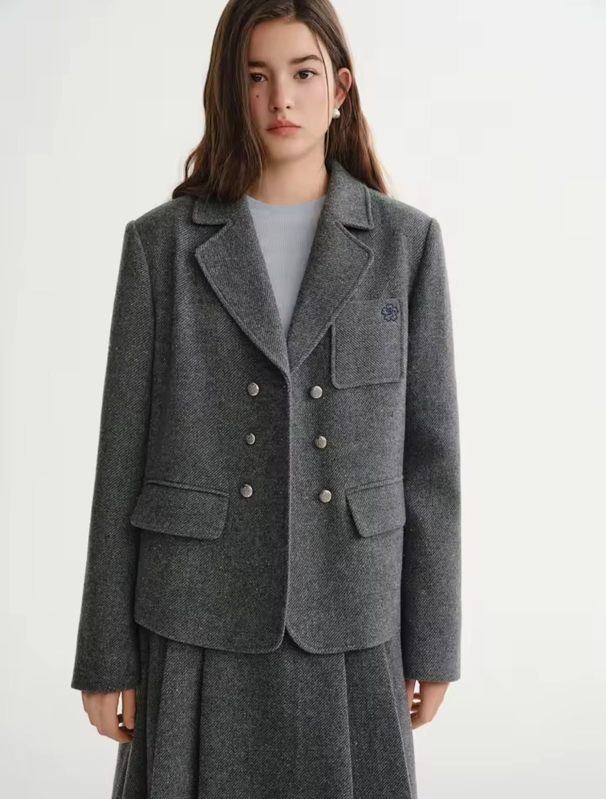 Cambridge Grey Jacket & Long Skirt Set – Elegant School-Inspired Style