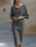 Amelia Grey Long Sleeve Midi Dress