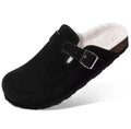 Black Plush-Lined Suede Clogs – Warm & Comfortable Slip-On Shoes