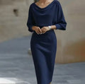 Amelia Navy Blue Long Sleeve Midi Dress