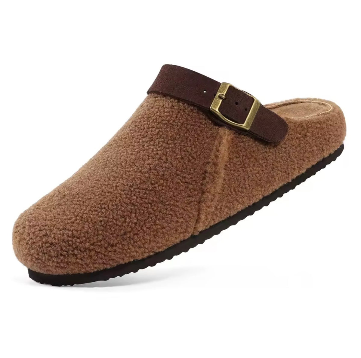 Brown Plush Clogs – Soft Textured Slip-On Shoes