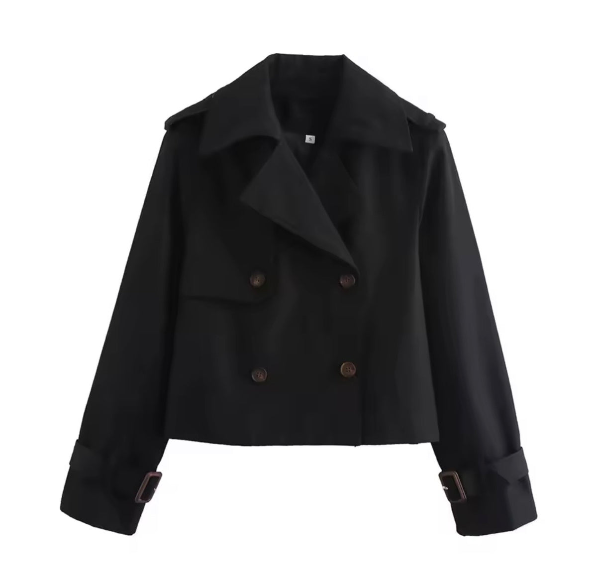 Prague Black Cropped Trench Jacket – Elegant Tailored Style