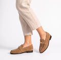 Verona Camel Velvet Loafers – Signature Metal Detail