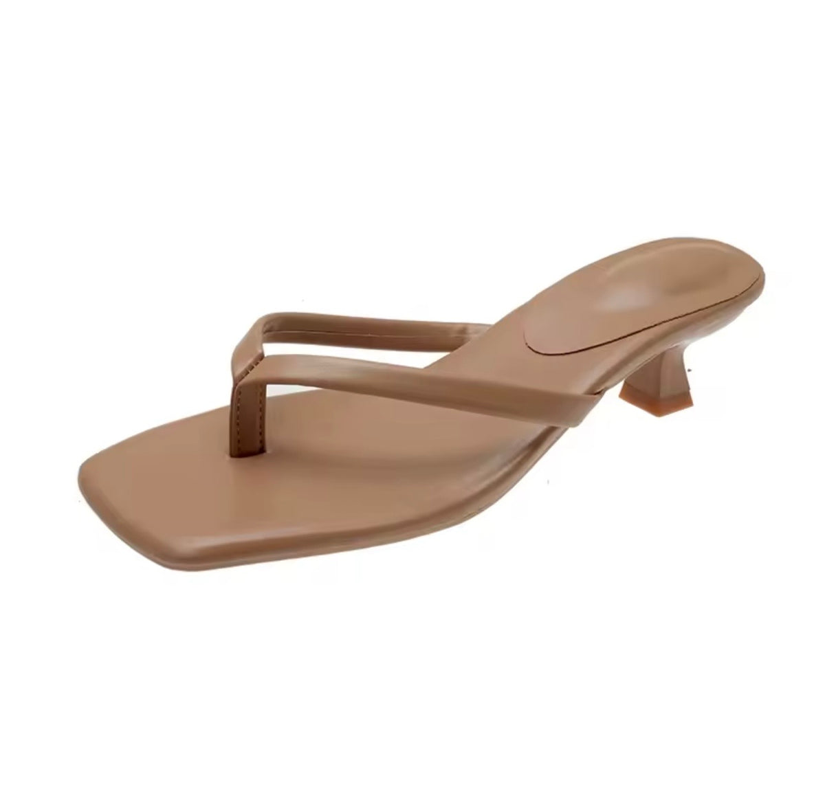 Capri khaki Toe-Loop Heeled Sandals – Minimalist Summer Shoes